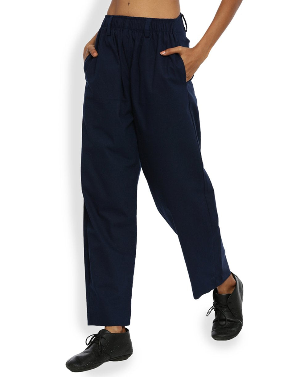 Navy Blue Front Gather Pant