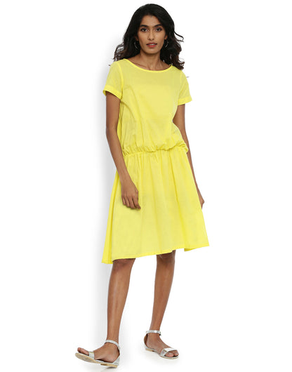 Lemon Yellow Drop Waist Dress