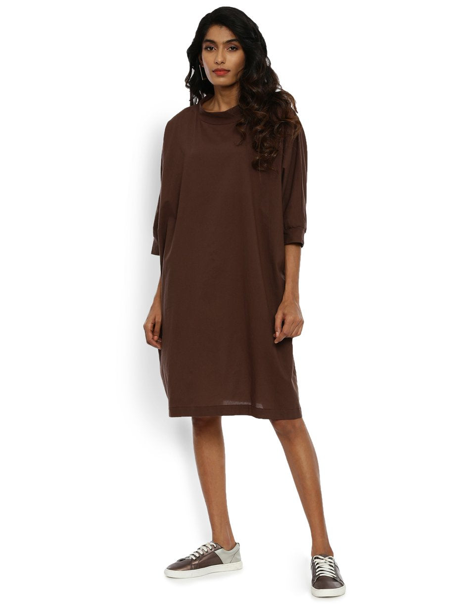 Brown High Neck Dress