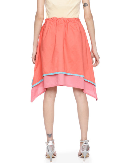 Watermelon Layered Asymmetric Skirt