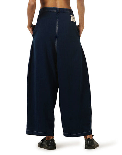 Dark Blue Pleated Khadi Jeans