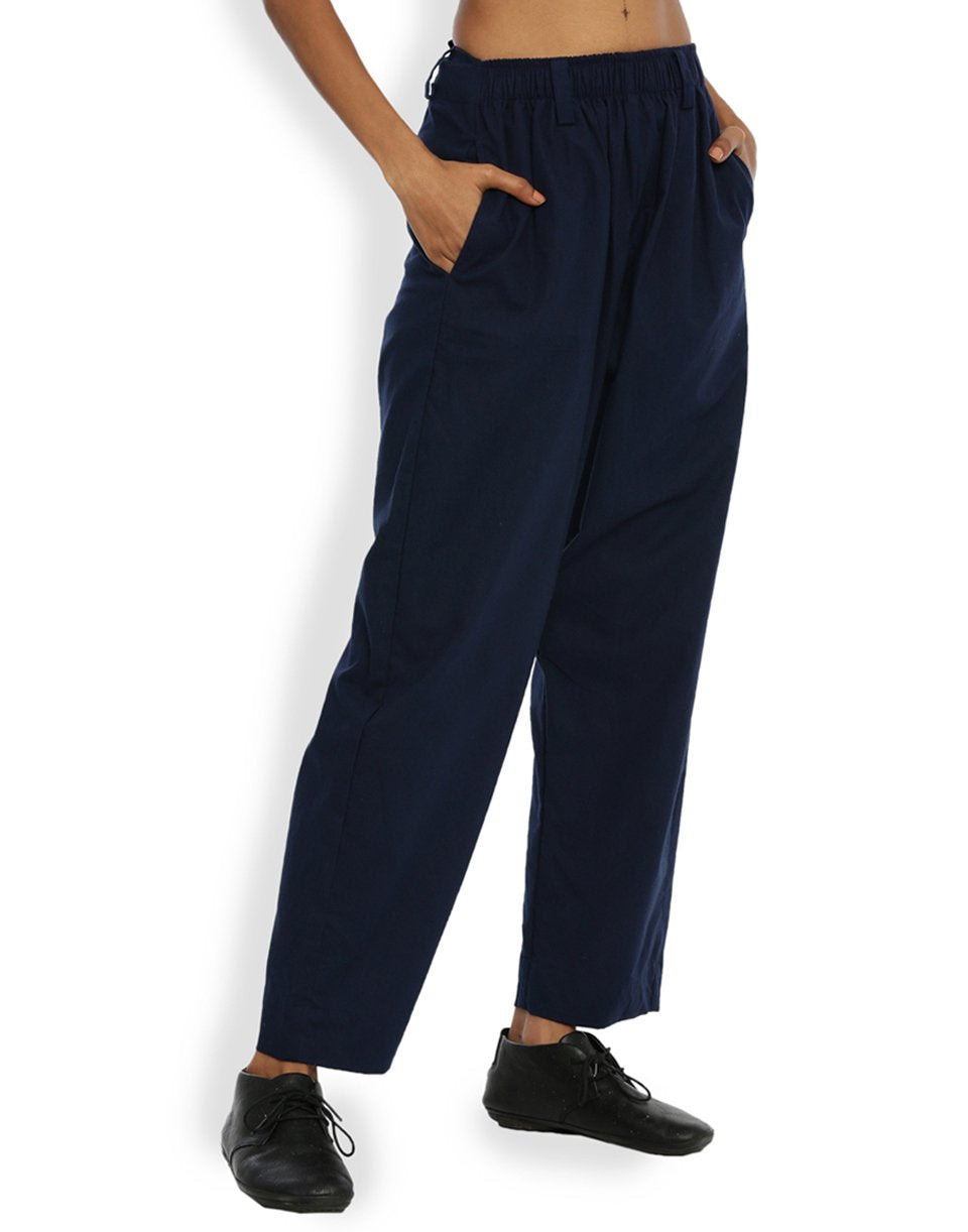 Navy Blue Front Gather Pant