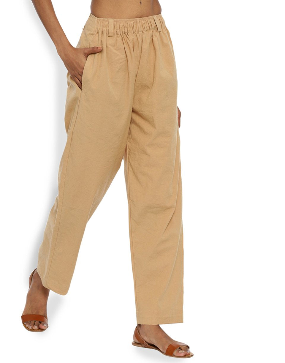 Beige Front Gather Pant