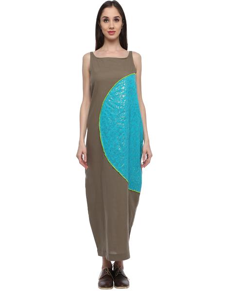 Khaki Kites Open Cocoon Printed Maxi Dress