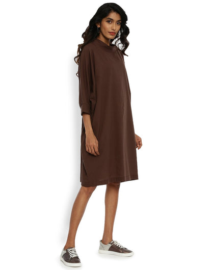 Brown High Neck Dress