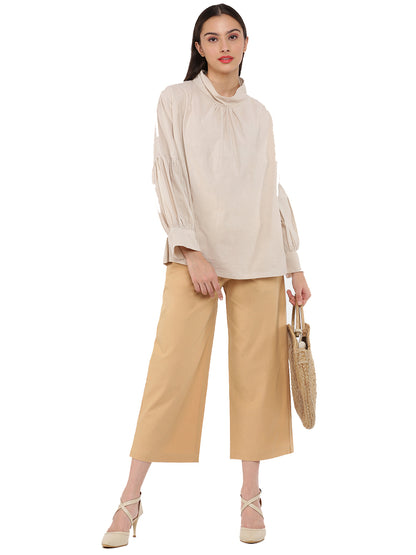 Beige Wide cropped pant