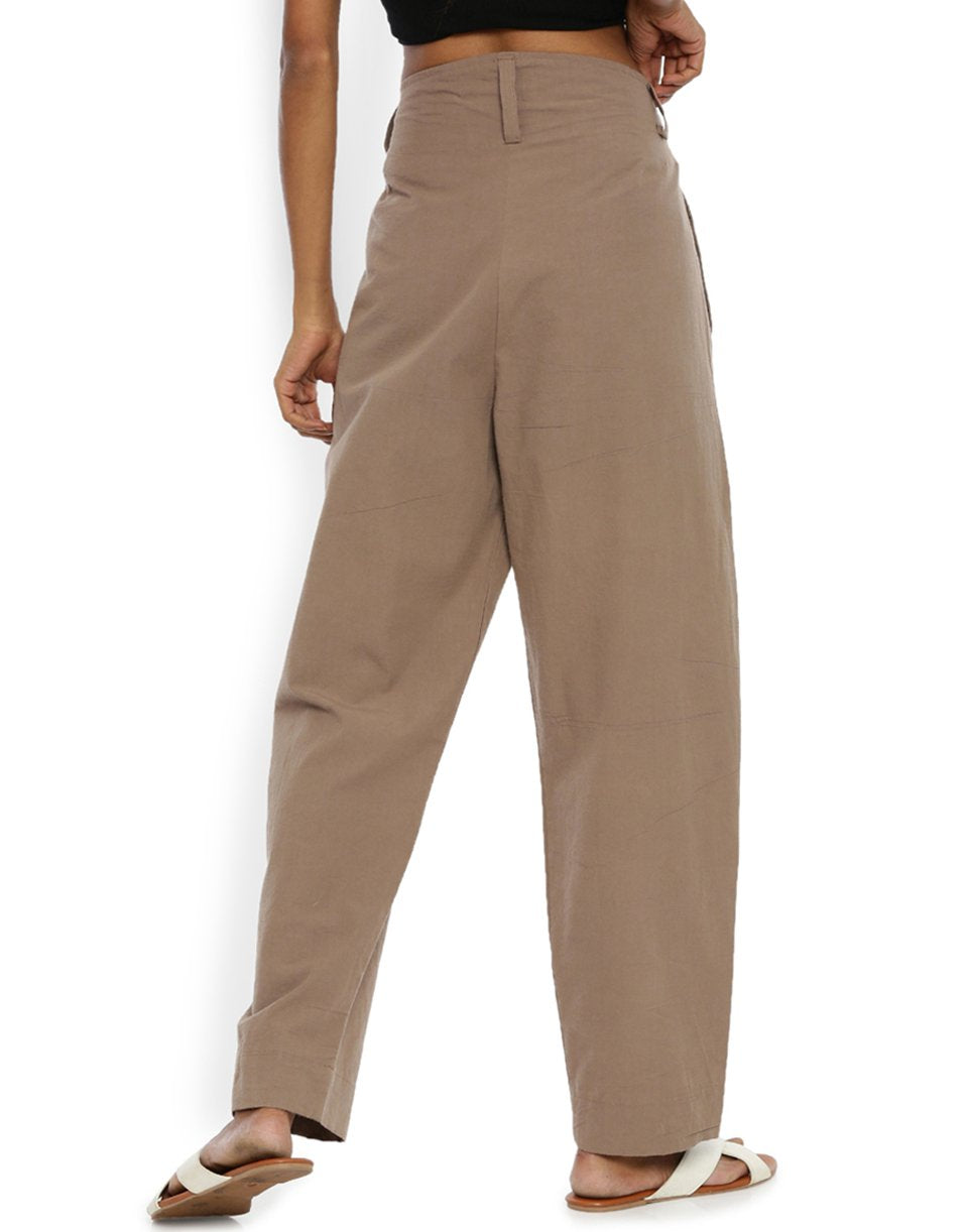 Brown Front Gather Pant