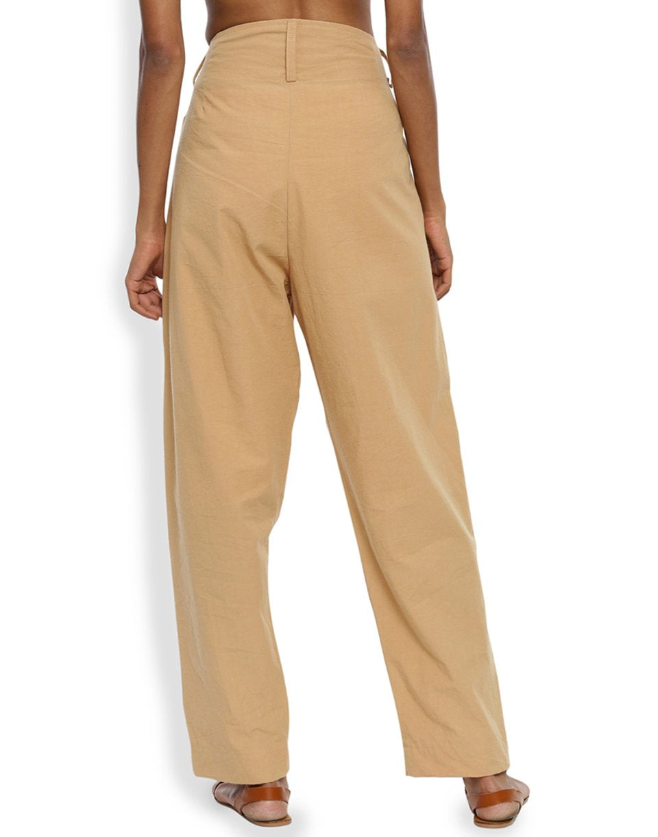 Beige Front Gather Pant