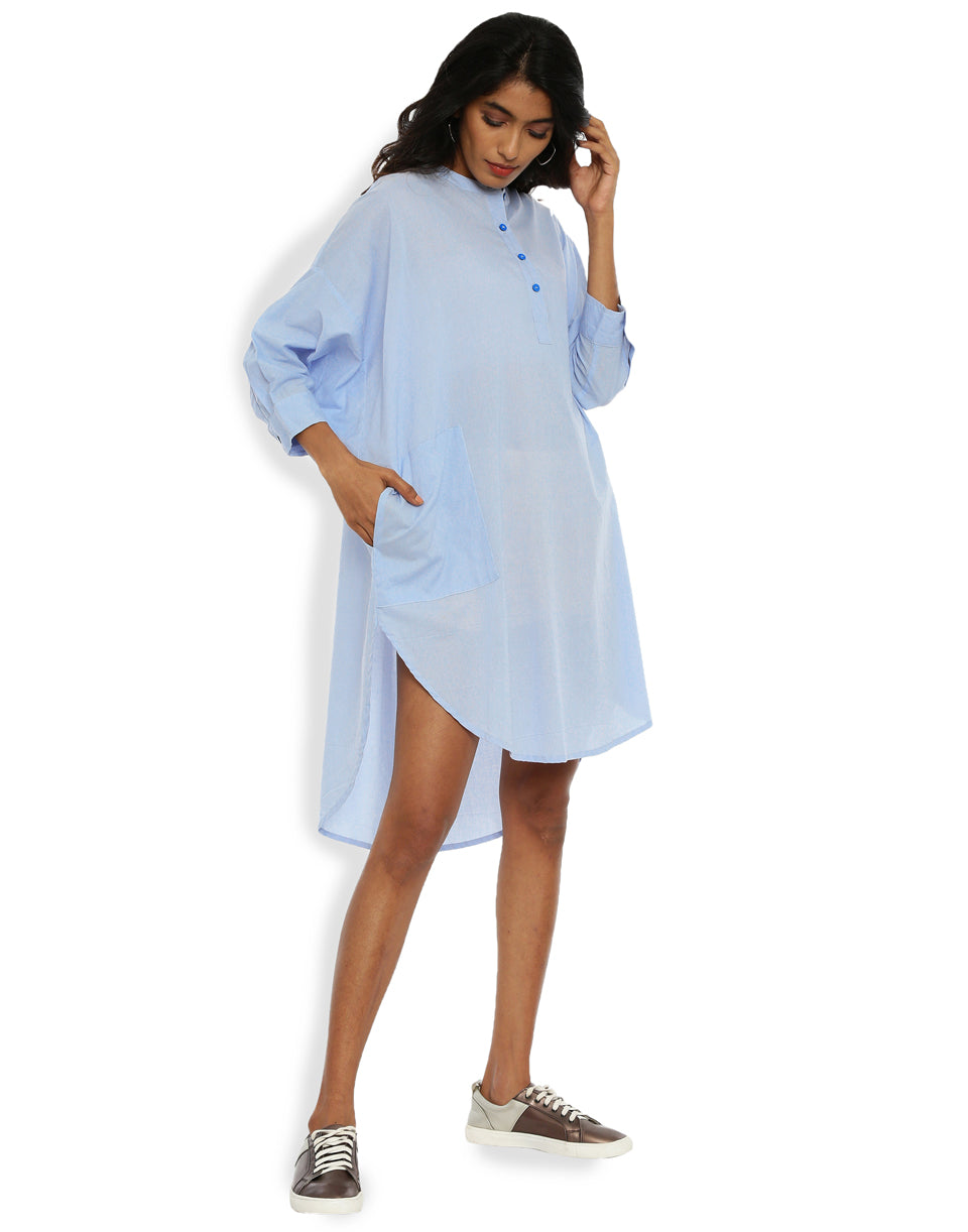 Sky Blue Very Loose Round Shirt