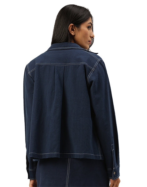 Dark Blue Khadi Jeans  Cropped Jacket