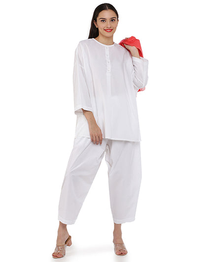 White Raglan kurta shirt