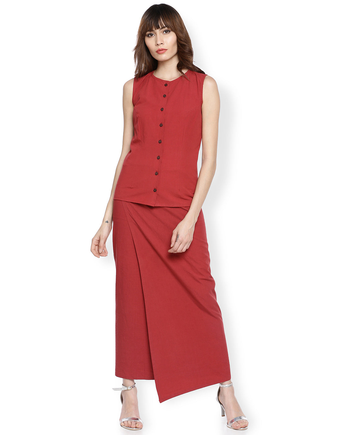 Cherry Asymmetric Wrap Skirt