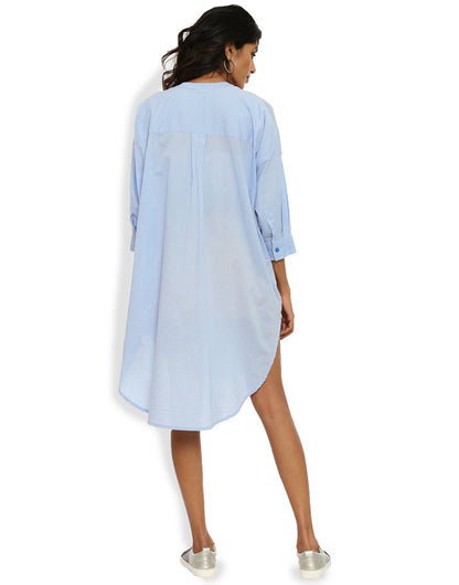 Sky Blue Very Loose Round Shirt