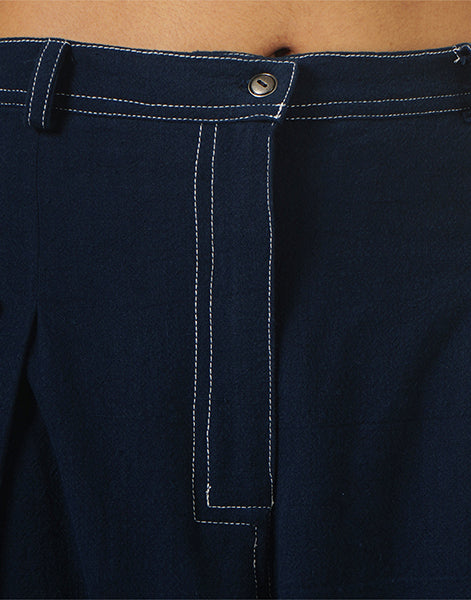 Dark Blue Pleated Khadi Jeans