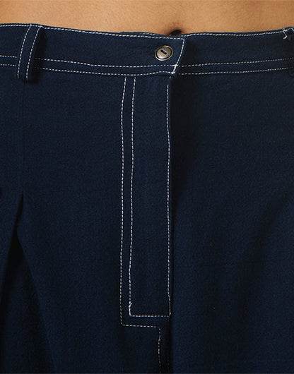 Dark Blue Pleated Khadi Jeans