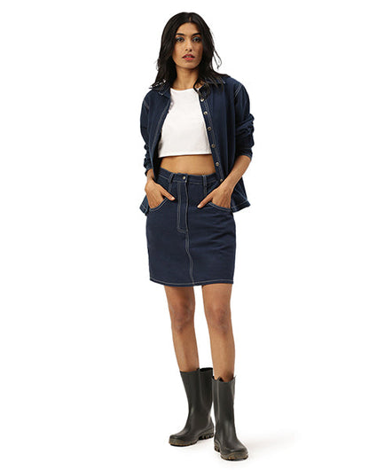 Dark Blue Khadi Jeans  Cropped Jacket