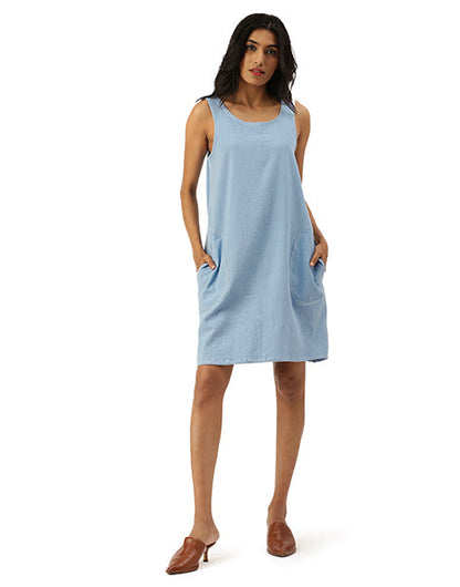 Light Blue Khadi Jeans Shift Dress