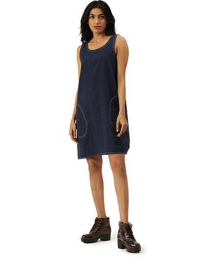 Dark Blue Khadi Jeans Shift Dress