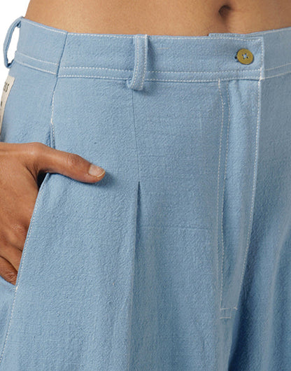 Light Blue Pleated Khadi Jeans