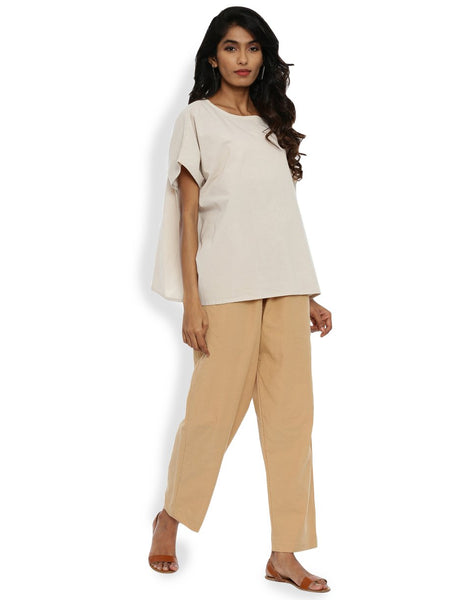 Beige Front Gather Pant