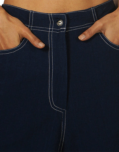 Dark Blue Flared Khadi Jeans