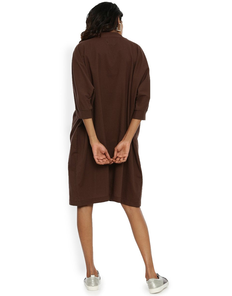 Brown High Neck Dress