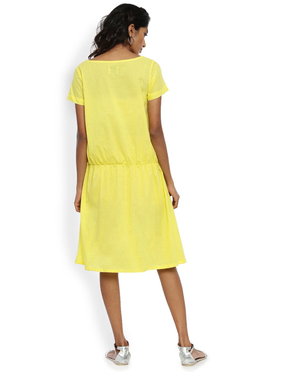 Lemon Yellow Drop Waist Dress