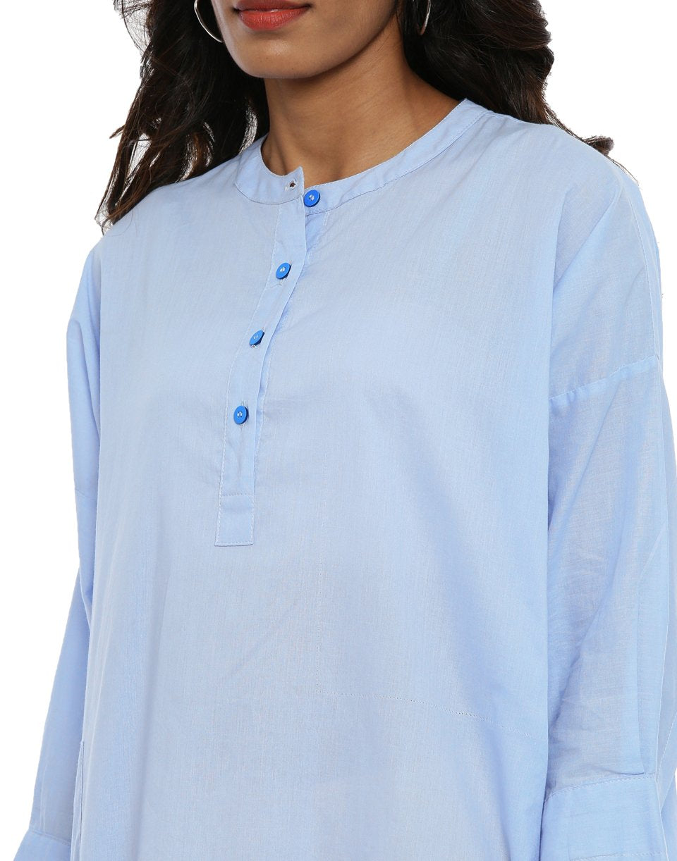 Sky Blue Very Loose Round Shirt