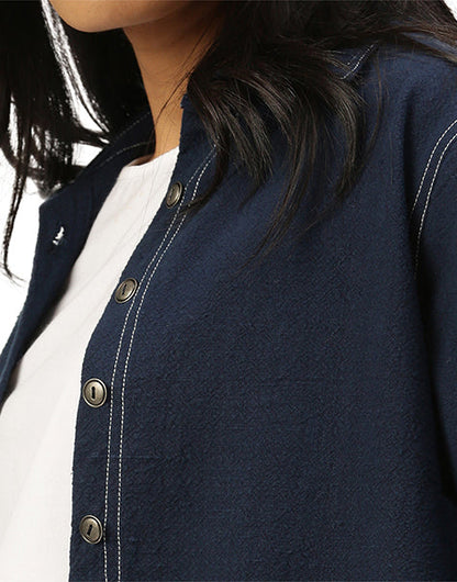 Dark Blue Khadi Jeans  Cropped Jacket