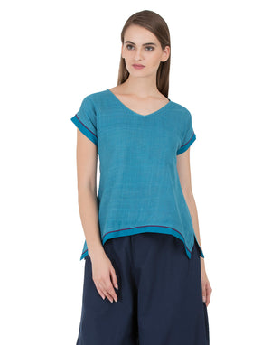Blue Khadi Howrah Asymmetric Top