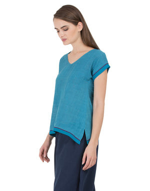 Blue Khadi Howrah Asymmetric Top
