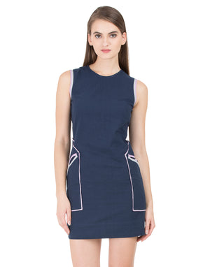Blue Lucknow Pocket Dress