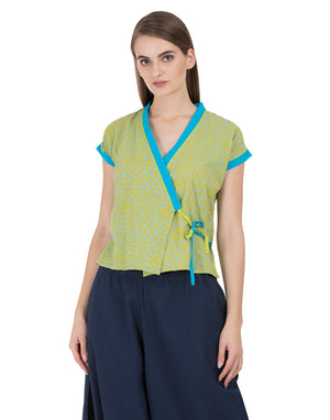 Green Hand Printed Dharamsala Wrap Top