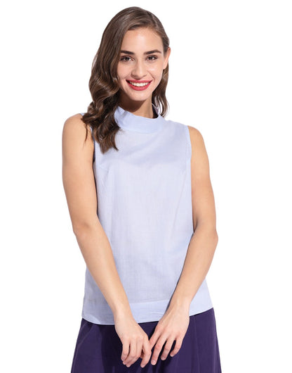 Sky Blue High Neck Sleeveless Top