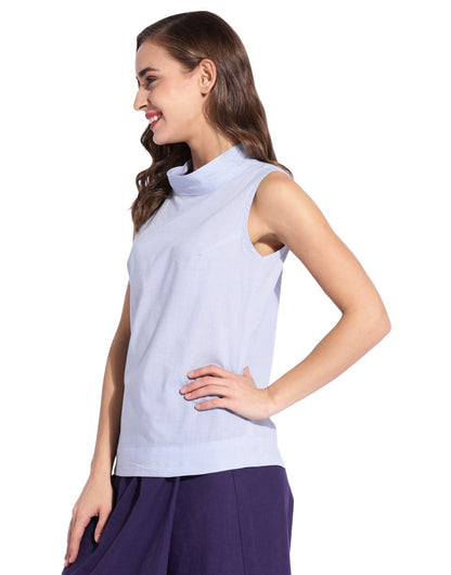 Sky Blue High Neck Sleeveless Top