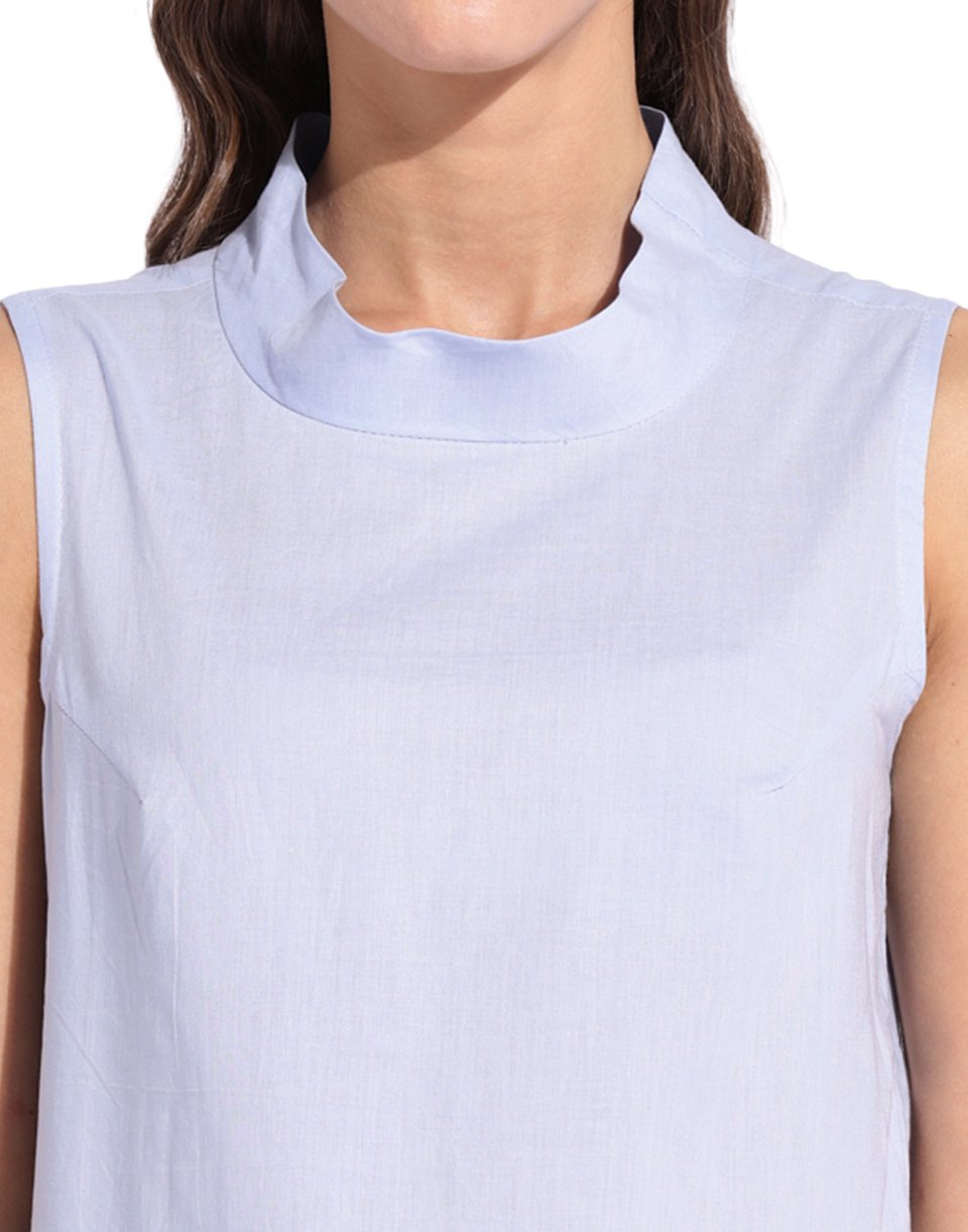 Sky Blue High Neck Sleeveless Top