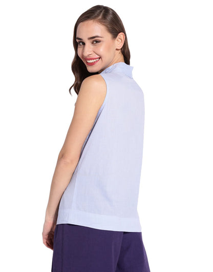 Sky Blue High Neck Sleeveless Top