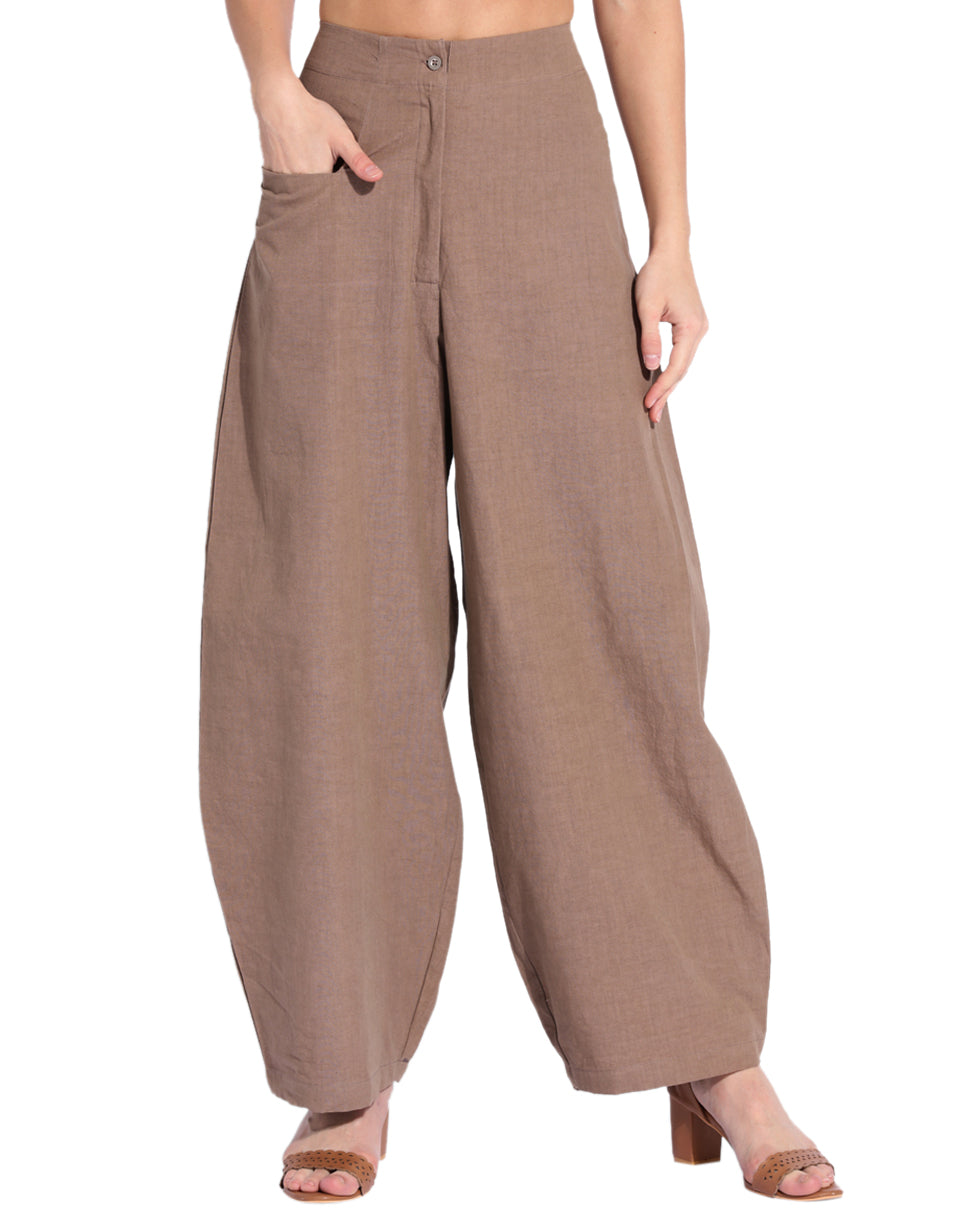 GRASS by Gitika Goyal Brown Cotton Fitted Cocoon Pant