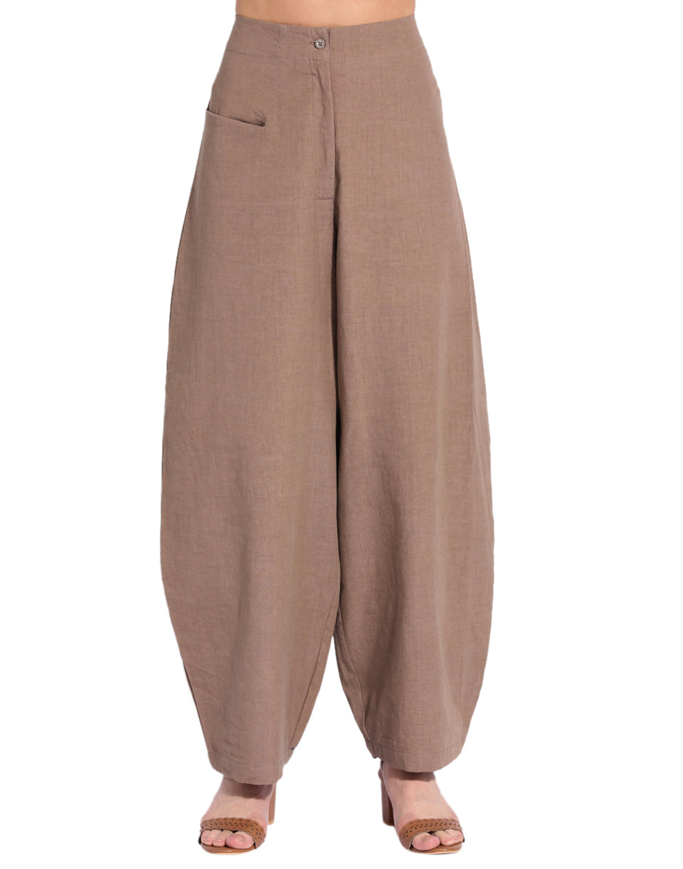 GRASS by Gitika Goyal Brown Cotton Fitted Cocoon Pant