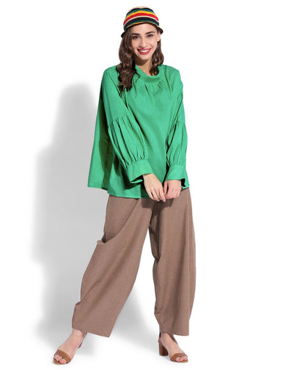 Green Balloon Sleeve Top