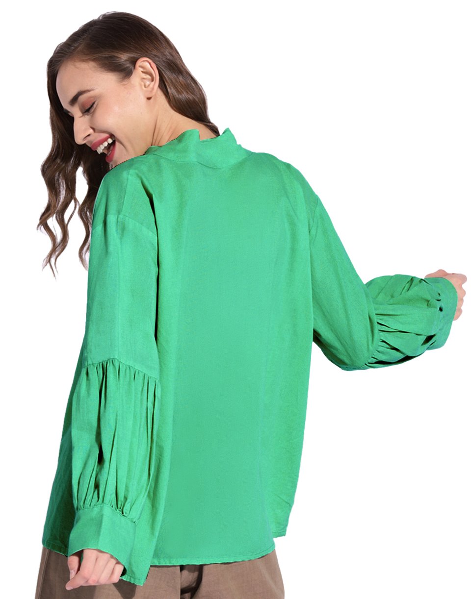 Green Balloon Sleeve Top