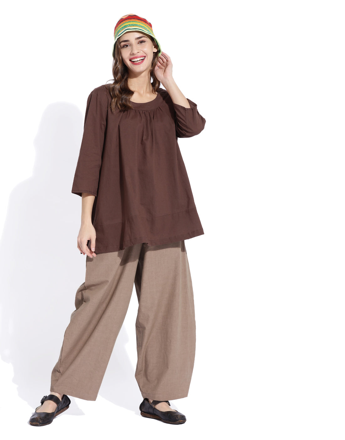 Brown Front Gather Top