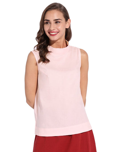 Baby Pink High Neck Sleeveless Top - Main Image