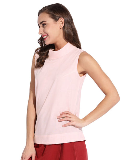 Baby Pink High Neck Sleeveless Top