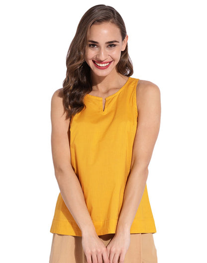 Golden Yellow Slit Neck Halter Top