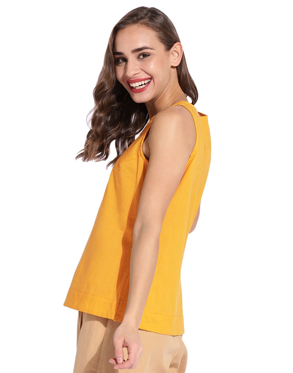 Golden Yellow Slit Neck Halter Top