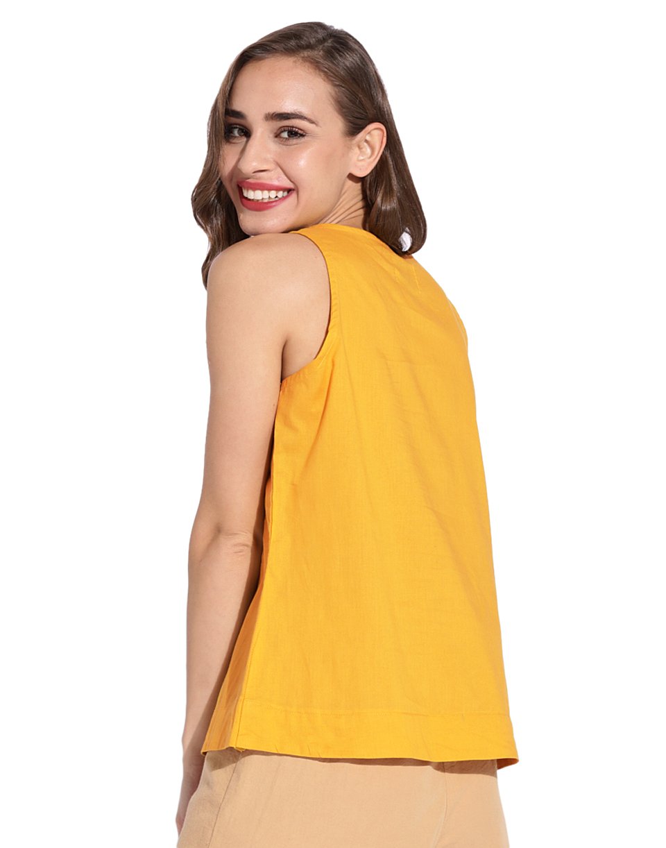 Golden Yellow Slit Neck Halter Top