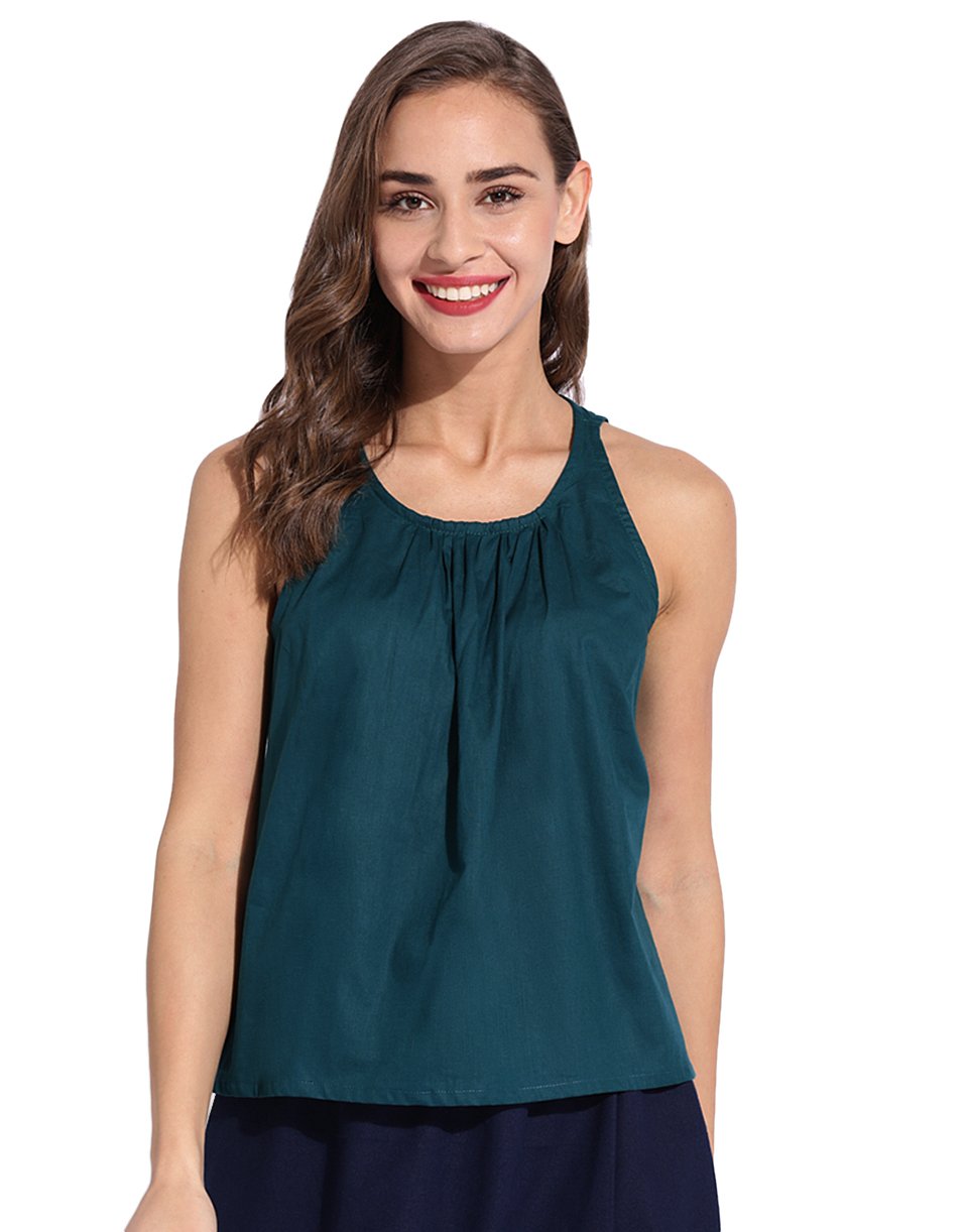 Teal Front Gather Halter Top