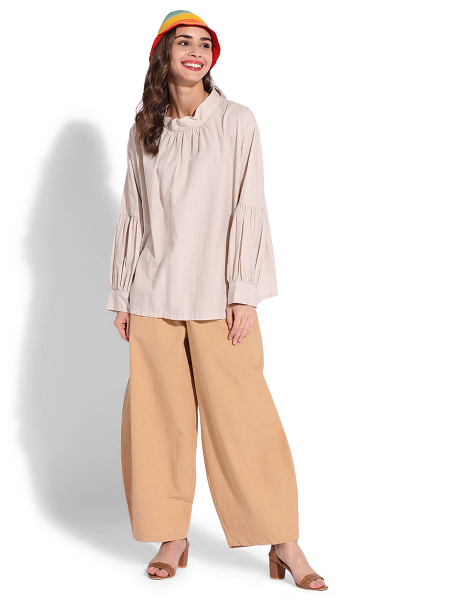 Beige Fitted Cocoon Pant