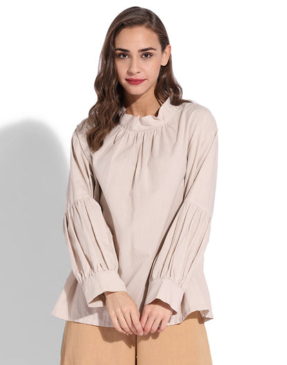 Beige Balloon Sleeve Top